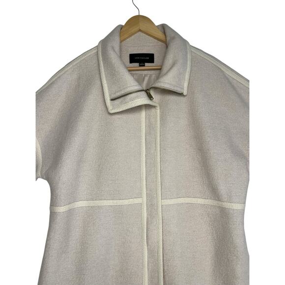$189 Ann Taylor Wool Blend Zip Up Coat Women's Size Large Ivory - Picture 2 of 7